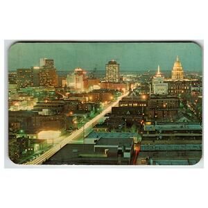 Vintage 1964 Denver Colorado Night Skyline Postcard - Dexter Press